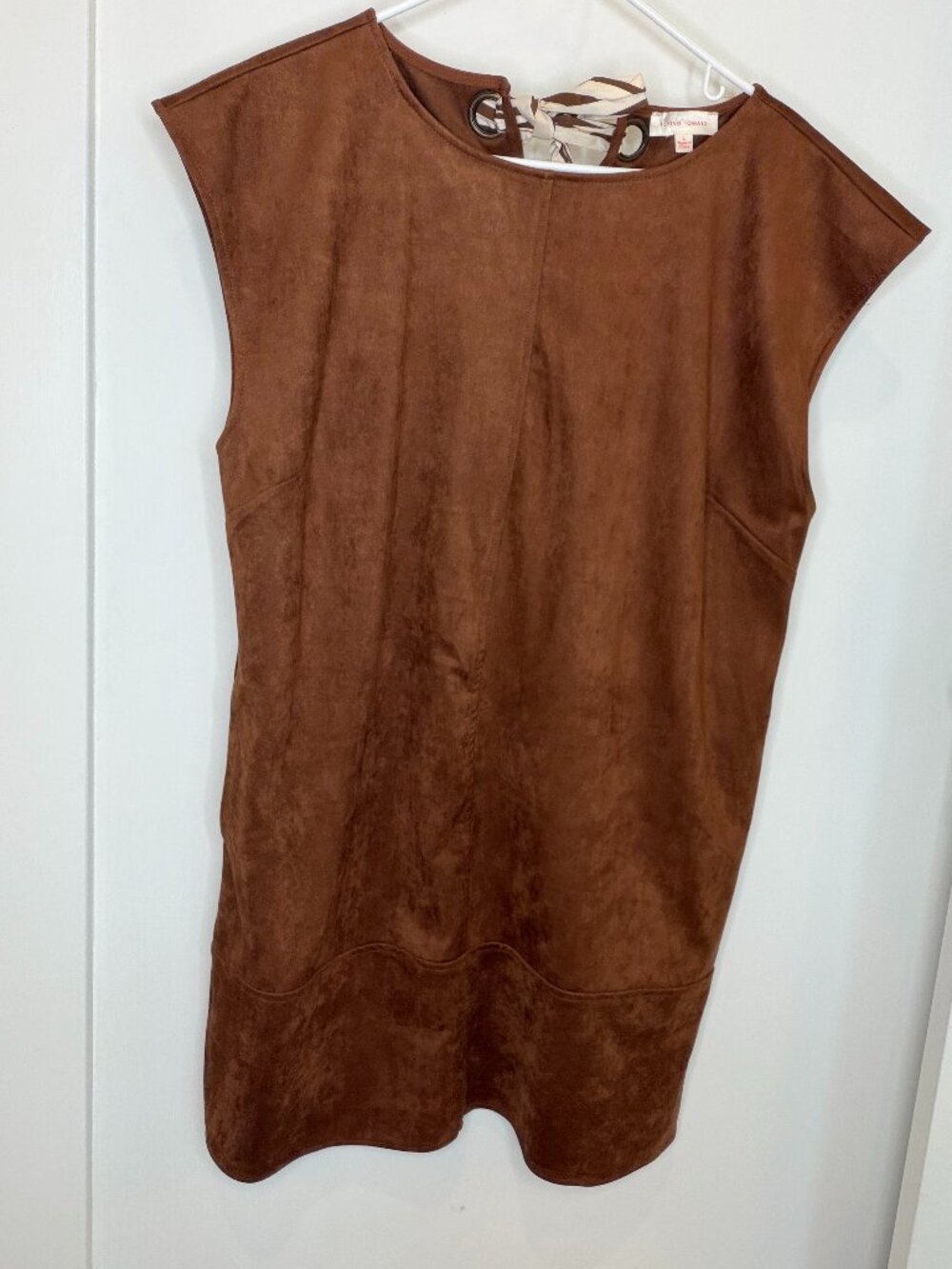 Flying Tomato Brown Suede Sleeveless Mini Dress with Ribbon Ties - Size Large